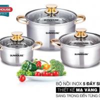 Bộ 3 Nồi SunHouse 781 5 đáy 