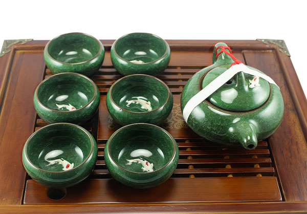 Bộ ấm chén men ngọc cá chép 3D