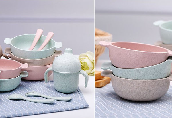 Bộ bát ăn dặm kèm bình sữa làm từ lúa mạch