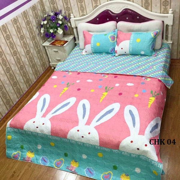 Bộ chăn ga gối cotton poly trần bông