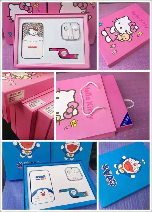 Bán sỉ Combo pin dự phòng cùng tai nghe và cáp doremon hellokitty