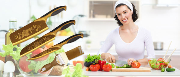 Bộ dao 5 món sắc vàng cao cấp