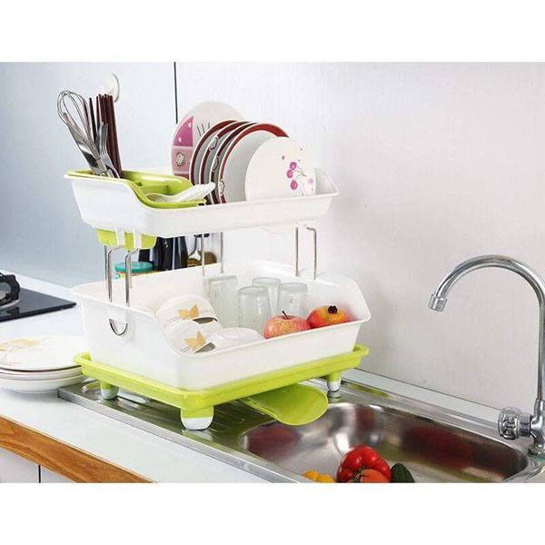 Kệ úp chén đĩa 2 tầng có khay thoát nước