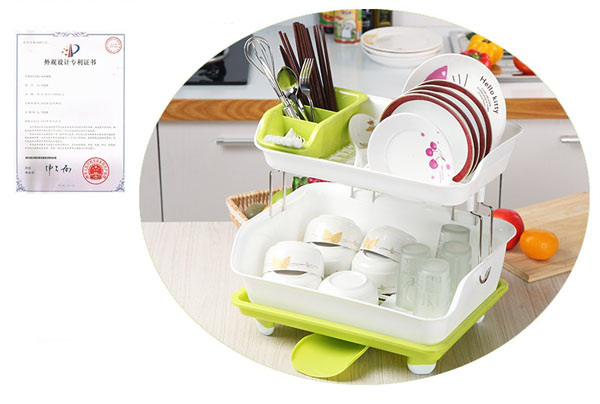 Kệ úp chén đĩa 2 tầng có khay thoát nước