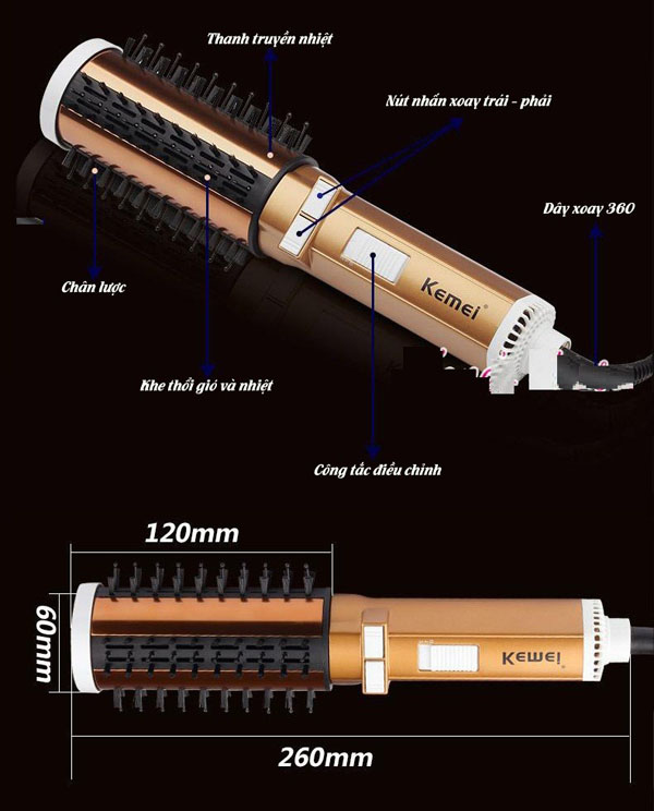 Bán sỉ máy sấy xoăn xoay 360 độ Kemei KM-817