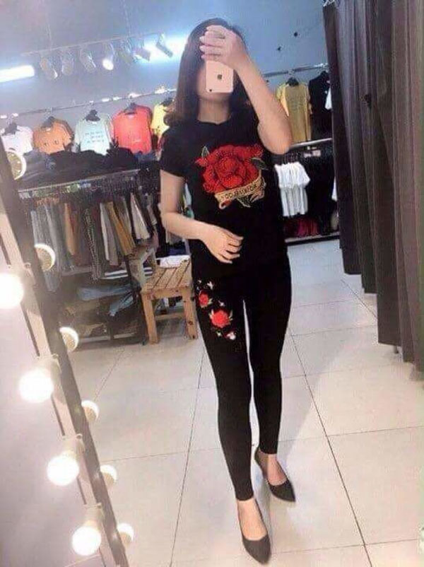Quần legging thêu hoa Topshop